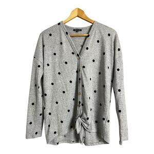 Pink Clover Cardigan Women's S Gray Polka Dot V-Neck Tie Front Lightweight